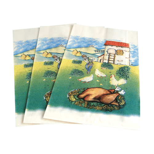 Sachet kraft blanc + film OPP poulet imprimé